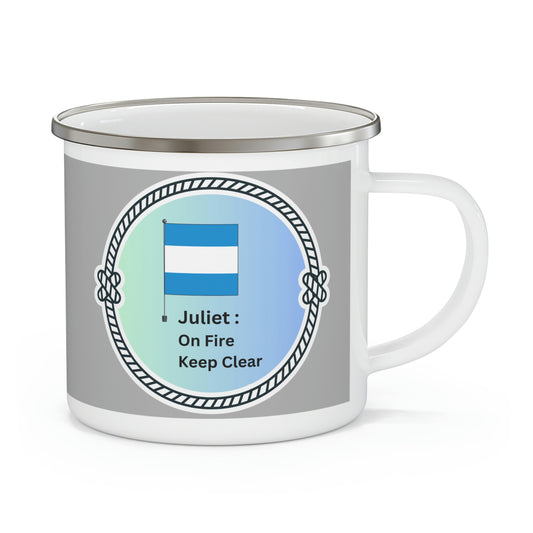 Code Flag J  - Enamel Camping Mug